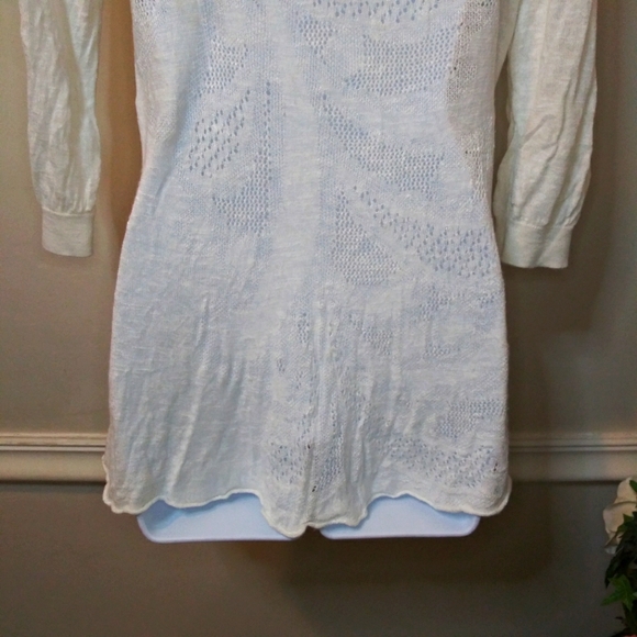 Anthropologie Floreat Ivory Cottagecore Style Crocheted Linen Blend Sweater - Picture 7 of 10
